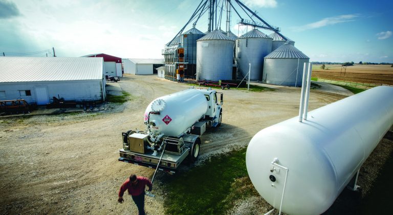 A photo of a bobtail delivering propane to the farm.